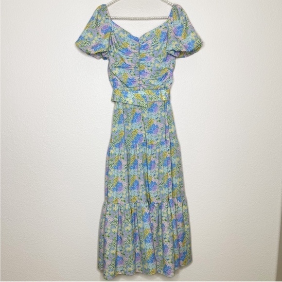 💕PALOMA BLUE💕 Evie Gathered Floral-Print Crepe Midi Dress - Picture 2 of 8